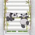 Felicityhome - Pofuduk Pandalar Bambu Puantiyeli Uykucu Miskin Panda Baskılı Bebek Çocuk Odası Zebra Perde