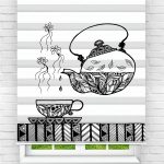 Felicityhome - Siyah Çay Çaydanlık Mutfak Tasarım Dijital Baskılı Zebra Perde