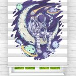 Felicityhome - Ayda Oturan Astronot Uzay Gezegen Baskılı Çocuk odası Zebra Perde
