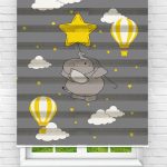 Felicityhome – Sarı Balon Ve Yavru Fil Baskılı Zebra Perde