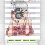 Felicityhome – Çocuk Odası - Fotoğraf Çeken Sevimli Kız Baskılı Zebra Perde