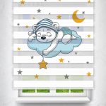 Felicityhome – Sevimli Uyuyan Ayıcık Baskılı Zebra Perde - Çocuk Odası Perdesi - Baskılı Zebra Perde