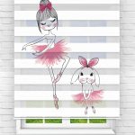 Felicityhome – Çocuk Odası - Balerin Kız Ve Sevimli Tavşan Baskılı Zebra Perde