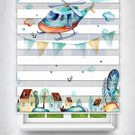 Felicityhome – Helikopter Baskılı Perde - Çocuk Odası Perdesi - Baskılı Zebra Perde